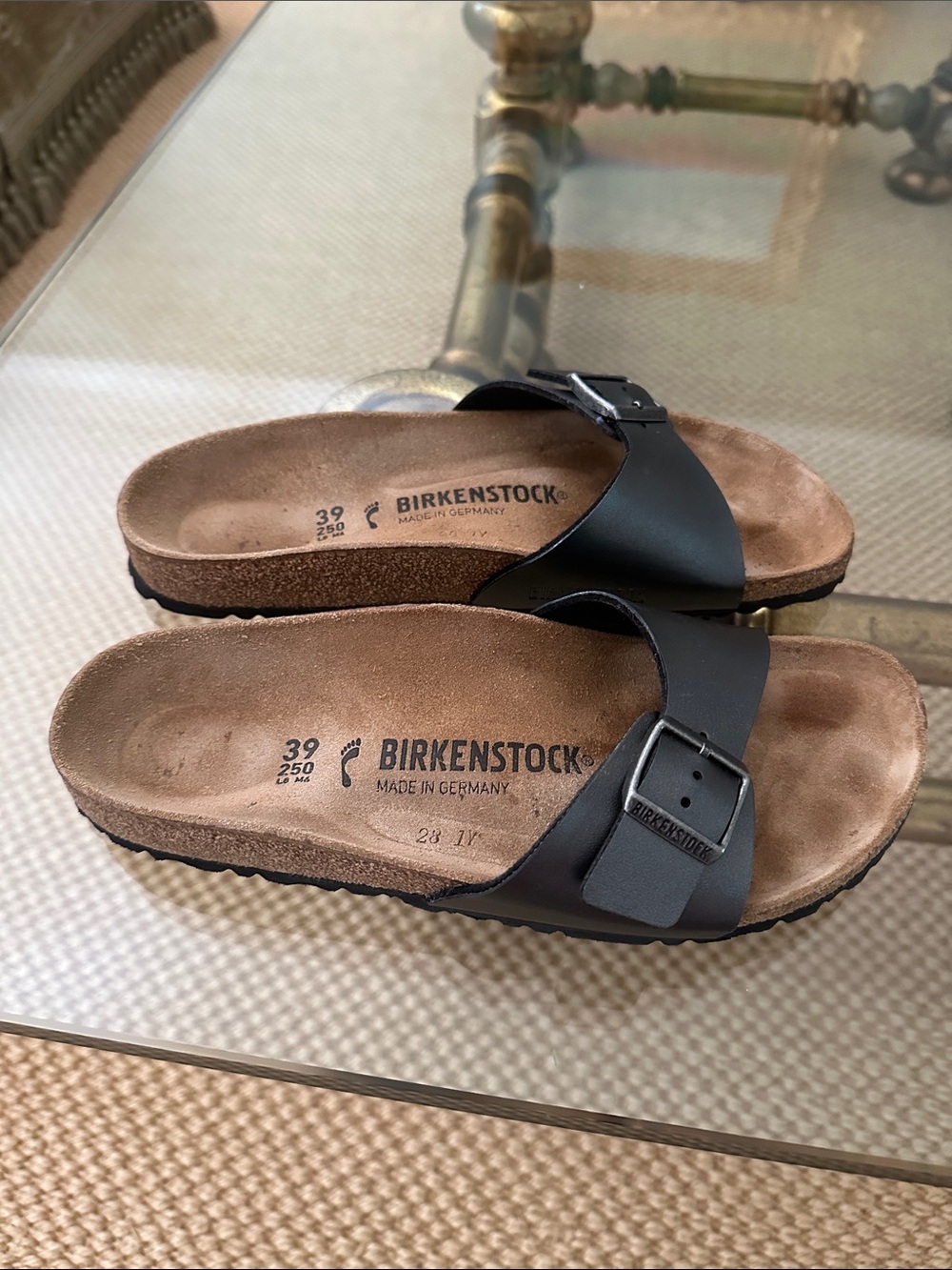 Birkenstock Black Single-Strap Madrid-Style Sandals Sz 39 Gunmetal Grey